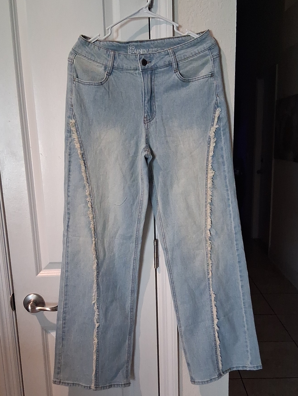 No Boundaries Light Blue Frayed Side Seam Wide Leg Jeans